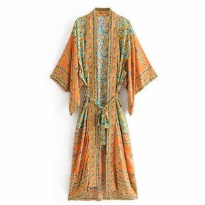 New Boho Floral Kimono Maxi Duster Cardigan Dress